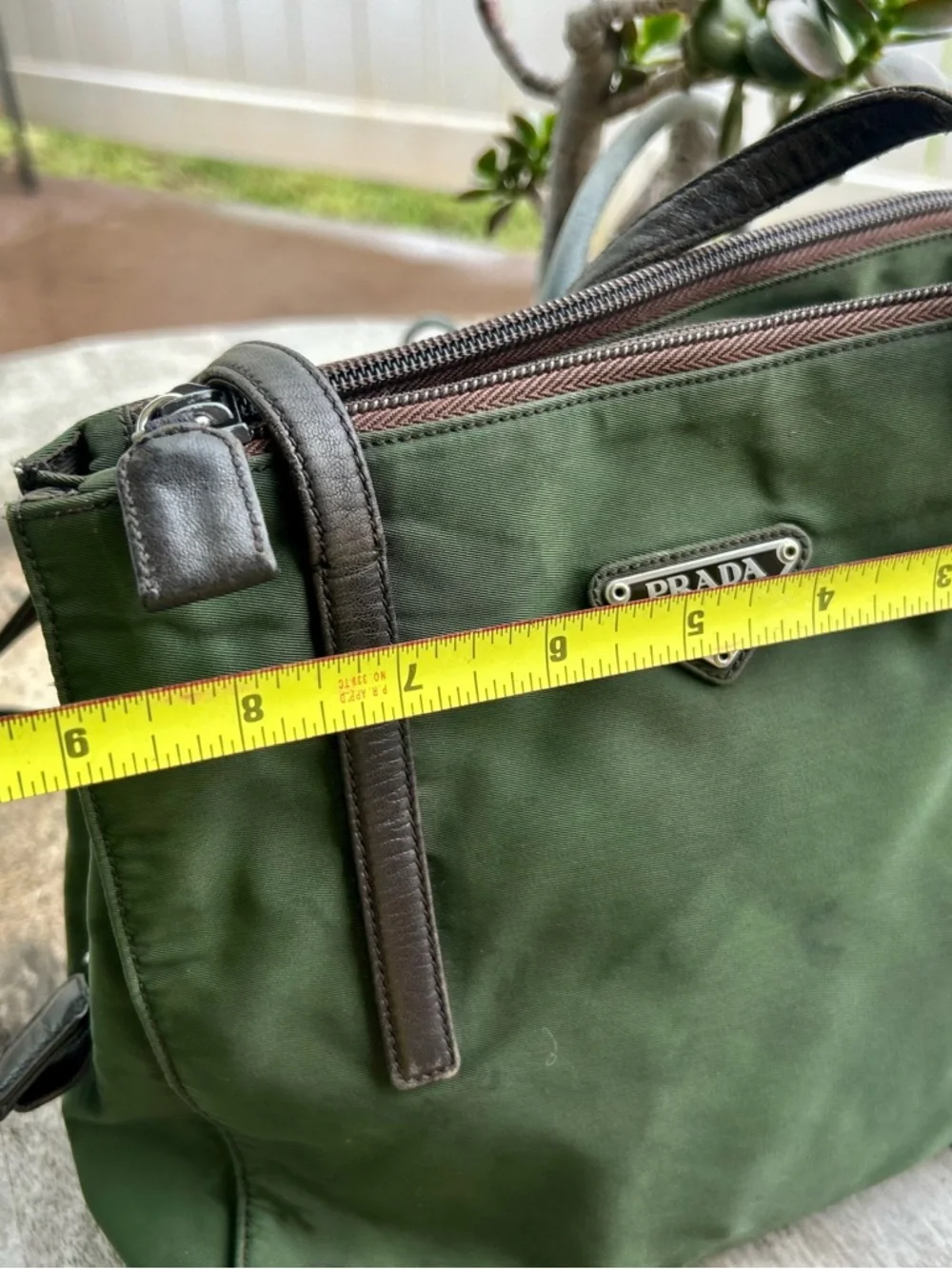 Authentic Prada  Vintage Olive Green Nylon Tote with Dark Brown Leather Straps - Picture 14 of 16